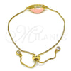 Oro Laminado Adjustable Bolo Bracelet, Gold Filled Style with White Cubic Zirconia, Pink Enamel Finish, Golden Finish, 03.207.0098.1.10 (01 MM Thickness, 10 Inches Length)
