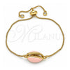 Oro Laminado Adjustable Bolo Bracelet, Gold Filled Style with White Cubic Zirconia, Pink Enamel Finish, Golden Finish, 03.207.0098.1.10 (01 MM Thickness, 10 Inches Length)