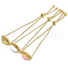 Oro Laminado Adjustable Bolo Bracelet, Gold Filled Style with White Cubic Zirconia, Pink Enamel Finish, Golden Finish, 03.207.0098.1.10 (01 MM Thickness, 10 Inches Length)