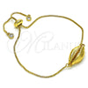 Oro Laminado Adjustable Bolo Bracelet, Gold Filled Style with White Cubic Zirconia, Polished, Golden Finish, 03.207.0098.2.10 (01 MM Thickness, 10 Inches Length)