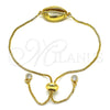Oro Laminado Adjustable Bolo Bracelet, Gold Filled Style with White Cubic Zirconia, Polished, Golden Finish, 03.207.0098.2.10 (01 MM Thickness, 10 Inches Length)