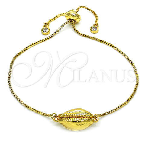 Oro Laminado Adjustable Bolo Bracelet, Gold Filled Style with White Cubic Zirconia, Polished, Golden Finish, 03.207.0098.2.10 (01 MM Thickness, 10 Inches Length)