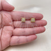 Oro Laminado Stud Earring, Gold Filled Style with White Micro Pave, Polished, Golden Finish, 02.344.0014