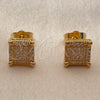 Oro Laminado Stud Earring, Gold Filled Style with White Micro Pave, Polished, Golden Finish, 02.344.0014