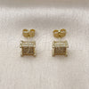 Oro Laminado Stud Earring, Gold Filled Style with White Cubic Zirconia, Polished, Golden Finish, 02.344.0010.1