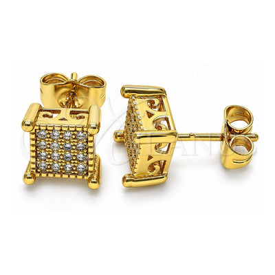 Oro Laminado Stud Earring, Gold Filled Style with White Cubic Zirconia, Polished, Golden Finish, 02.344.0010.1