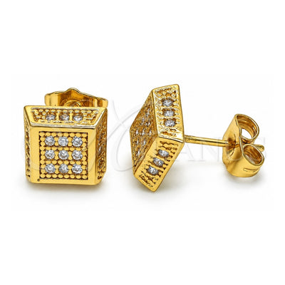 Oro Laminado Stud Earring, Gold Filled Style with White Cubic Zirconia, Polished, Golden Finish, 02.344.0011.1