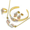 Oro Laminado Earring and Pendant Children Set, Gold Filled Style with White Crystal, Polished, Tricolor, 06.361.0007