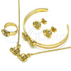 Oro Laminado Earring and Pendant Children Set, Gold Filled Style Elephant Design, with White Crystal, Polished, Golden Finish, 06.361.0008