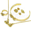 Oro Laminado Earring and Pendant Children Set, Gold Filled Style Elephant Design, with White Crystal, Polished, Golden Finish, 06.361.0008
