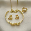 Oro Laminado Earring and Pendant Children Set, Gold Filled Style Elephant Design, with White Crystal, Polished, Golden Finish, 06.361.0008