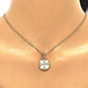 Oro Laminado Earring and Pendant Adult Set, Gold Filled Style Flower Design, with White Crystal, Polished, Tricolor, 10.361.0005