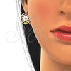 Oro Laminado Earring and Pendant Adult Set, Gold Filled Style Flower Design, with White Crystal, Polished, Tricolor, 10.361.0010