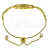 Oro Laminado Adjustable Bolo Bracelet, Gold Filled Style Angel and Baguette Design, with Multicolor Cubic Zirconia and Multicolor Micro Pave, Polished, Golden Finish, 03.362.0010.11 (01 MM Thickness, 11 Inches Length)