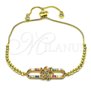 Gold Filled Bracelet — Adjustable Bolo Bracelet Angel and Baguette Design with — main product view — SKU 128484 | Oro Laminado brazalete — Adjustable Bolo Bracelet Angel and Baguette diseño with — SKU 128484