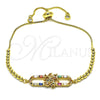 Oro Laminado Adjustable Bolo Bracelet, Gold Filled Style Angel and Baguette Design, with Multicolor Cubic Zirconia and Multicolor Micro Pave, Polished, Golden Finish, 03.362.0010.11 (01 MM Thickness, 11 Inches Length)
