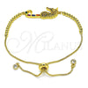 Oro Laminado Adjustable Bolo Bracelet, Gold Filled Style Baguette Design, with Multicolor Cubic Zirconia and Multicolor Micro Pave, Polished, Golden Finish, 03.362.0011.11 (01 MM Thickness, 11 Inches Length)