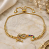 Oro Laminado Adjustable Bolo Bracelet, Gold Filled Style Baguette Design, with Multicolor Cubic Zirconia and Multicolor Micro Pave, Polished, Golden Finish, 03.362.0011.11 (01 MM Thickness, 11 Inches Length)
