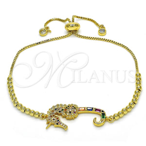 Gold Filled Bracelet — Adjustable Bolo Bracelet Baguette Design with Multicolor Cubic — main product view — SKU 128485 | Oro Laminado brazalete — Adjustable Bolo Bracelet Baguette diseño with Multicolor Cubic — SKU 128485