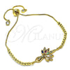 Oro Laminado Adjustable Bolo Bracelet, Gold Filled Style Baguette Design, with Multicolor Cubic Zirconia and Multicolor Micro Pave, Polished, Golden Finish, 03.362.0012.11 (01 MM Thickness, 11 Inches Length)