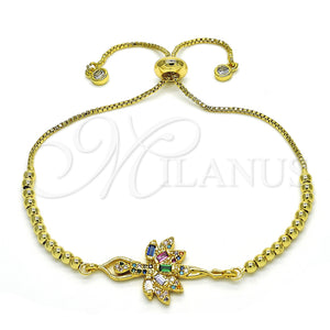 Gold Filled Bracelet — Adjustable Bolo Bracelet Baguette Design with Multicolor Cubic — main product view — SKU 128486 | Oro Laminado brazalete — Adjustable Bolo Bracelet Baguette diseño with Multicolor Cubic — SKU 128486