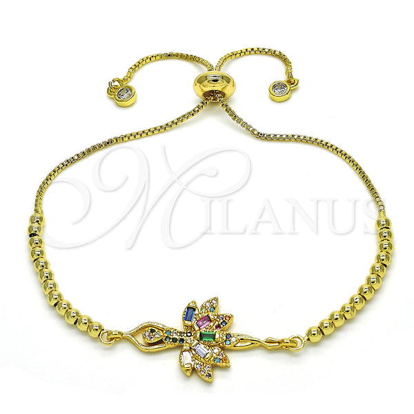 Gold Filled Bracelet — Adjustable Bolo Bracelet Baguette Design with Multicolor Cubic — main product view — SKU 128486 | Oro Laminado brazalete — Adjustable Bolo Bracelet Baguette diseño with Multicolor Cubic — SKU 128486