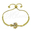 Oro Laminado Adjustable Bolo Bracelet, Gold Filled Style Baguette Design, with Multicolor Cubic Zirconia and Multicolor Micro Pave, Polished, Golden Finish, 03.362.0012.11 (01 MM Thickness, 11 Inches Length)