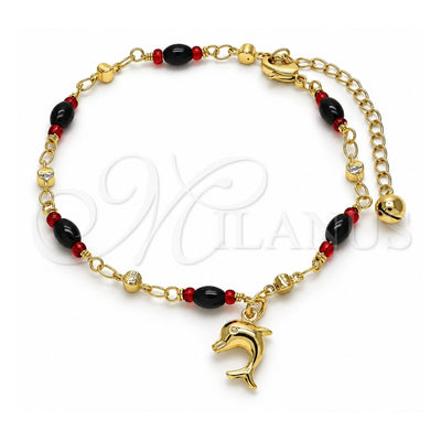 Oro Laminado Charm Anklet , Gold Filled Style Dolphin Design, Polished, Golden Finish, 03.213.0083.10 (04 MM Thickness, 10 Inches Length)