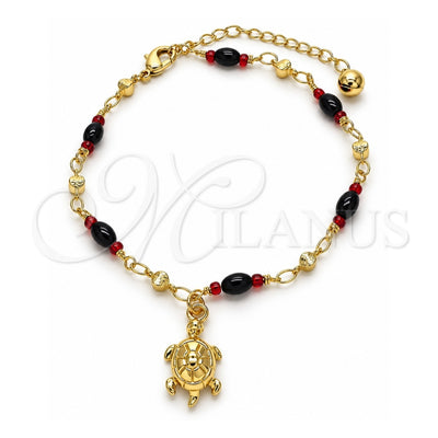 Oro Laminado Charm Anklet , Gold Filled Style Turtle Design, Polished, Golden Finish, 03.213.0087.10 (04 MM Thickness, 10 Inches Length)