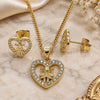 Oro Laminado Earring and Pendant Adult Set, Gold Filled Style Heart and Little Girl Design, with White Micro Pave, Polished, Golden Finish, 10.156.0218