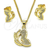 Oro Laminado Earring and Pendant Adult Set, Gold Filled Style Butterfly Design, with White Micro Pave, Polished, Golden Finish, 10.156.0220