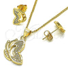 Oro Laminado Earring and Pendant Adult Set, Gold Filled Style Butterfly Design, with White Micro Pave, Polished, Golden Finish, 10.156.0220