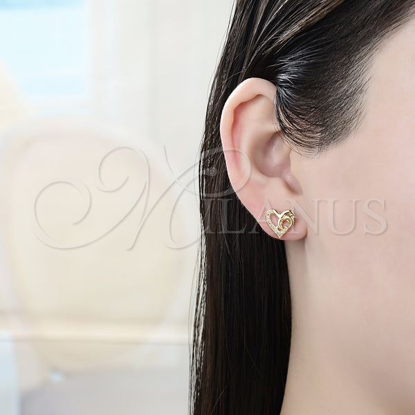 Gold Filled Ring — Stud Earring Heart and Dolphin Design with White — alternate product view — SKU 128531 | Oro Laminado anillo — Stud Earring corazón and Dolphin diseño with blanco — SKU 128531