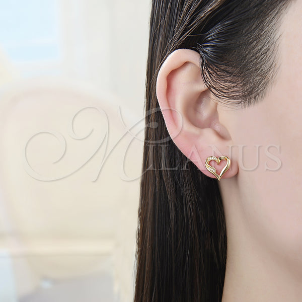 Gold Filled Ring — Stud Earring Heart Design with White Micro Pave — alternate product view — SKU 128533 | Oro Laminado anillo — Stud Earring corazón diseño with blanco Micro Pave — SKU 128533