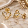 Oro Laminado Stud Earring, Gold Filled Style Heart Design, with White Micro Pave, Polished, Golden Finish, 02.156.0326