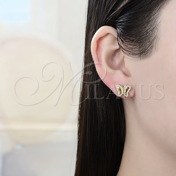 Gold Filled Ring — Stud Earring Butterfly Design with White Micro Pave — alternate product view — SKU 128534 | Oro Laminado anillo — Stud Earring Butterfly diseño with blanco Micro Pave — SKU 128534