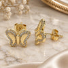 Oro Laminado Stud Earring, Gold Filled Style Butterfly Design, with White Micro Pave, Polished, Golden Finish, 02.156.0328