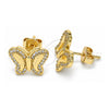 Oro Laminado Stud Earring, Gold Filled Style Butterfly Design, with White Micro Pave, Polished, Golden Finish, 02.156.0328