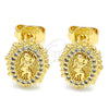 Oro Laminado Stud Earring, Gold Filled Style with White Micro Pave, Polished, Golden Finish, 02.156.0329