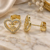 Oro Laminado Stud Earring, Gold Filled Style Heart and Little Girl Design, with White Micro Pave, Polished, Golden Finish, 02.156.0331