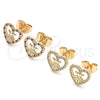 Oro Laminado Stud Earring, Gold Filled Style Heart and Little Girl Design, with White Micro Pave, Polished, Golden Finish, 02.156.0331
