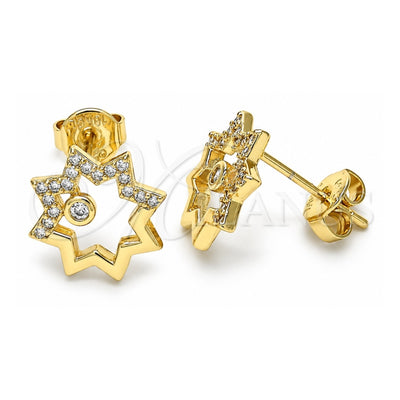Oro Laminado Stud Earring, Gold Filled Style with White Cubic Zirconia, Polished, Golden Finish, 02.156.0332