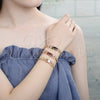Oro Laminado Fancy Bracelet, Gold Filled Style Leaf and Heart Design, with Black and White Cubic Zirconia, Polished, Golden Finish, 03.210.0114.07 (07 MM Thickness, 7 Inches Length)