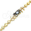 Oro Laminado Fancy Bracelet, Gold Filled Style Leaf and Heart Design, with Black and White Cubic Zirconia, Polished, Golden Finish, 03.210.0114.07 (07 MM Thickness, 7 Inches Length)