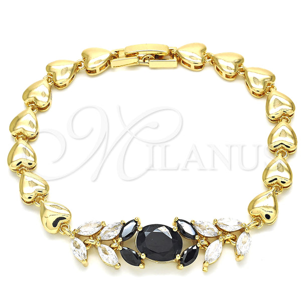 Gold Filled Bracelet — Fancy Bracelet Leaf and Heart Design with Black — main product view — SKU 128541 | Oro Laminado brazalete — elegante Bracelet Leaf and corazón diseño with negro — SKU 128541