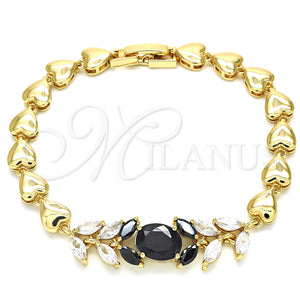 Gold Filled Bracelet — Fancy Bracelet Leaf and Heart Design with Black — main product view — SKU 128541 | Oro Laminado brazalete — elegante Bracelet Leaf and corazón diseño with negro — SKU 128541