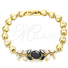 Oro Laminado Fancy Bracelet, Gold Filled Style Leaf and Heart Design, with Black and White Cubic Zirconia, Polished, Golden Finish, 03.210.0114.07 (07 MM Thickness, 7 Inches Length)