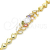 Oro Laminado Fancy Bracelet, Gold Filled Style Leaf and Heart Design, with Multicolor Cubic Zirconia, Polished, Golden Finish, 03.210.0114.1.07 (07 MM Thickness, 7 Inches Length)