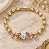 Oro Laminado Fancy Bracelet, Gold Filled Style Leaf and Heart Design, with Multicolor Cubic Zirconia, Polished, Golden Finish, 03.210.0114.1.07 (07 MM Thickness, 7 Inches Length)