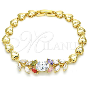 Gold Filled Bracelet — Fancy Bracelet Leaf and Heart Design with Multicolor — main product view — SKU 128542 | Oro Laminado brazalete — elegante Bracelet Leaf and corazón diseño with Multicolor — SKU 128542